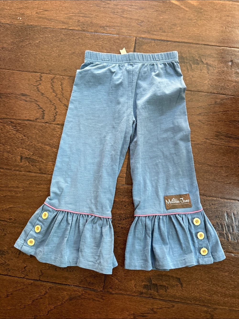 Matilda Jane Sky Blue Ruffle Hem Pants with Pink Trim